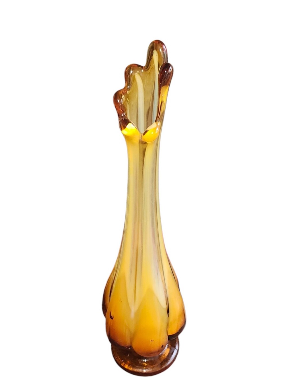 Vintage Italian Amber Swung Glass Vase 12" Carmel Swirl ribbed